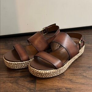 Naturalizer Brown Leather Platform Sandals